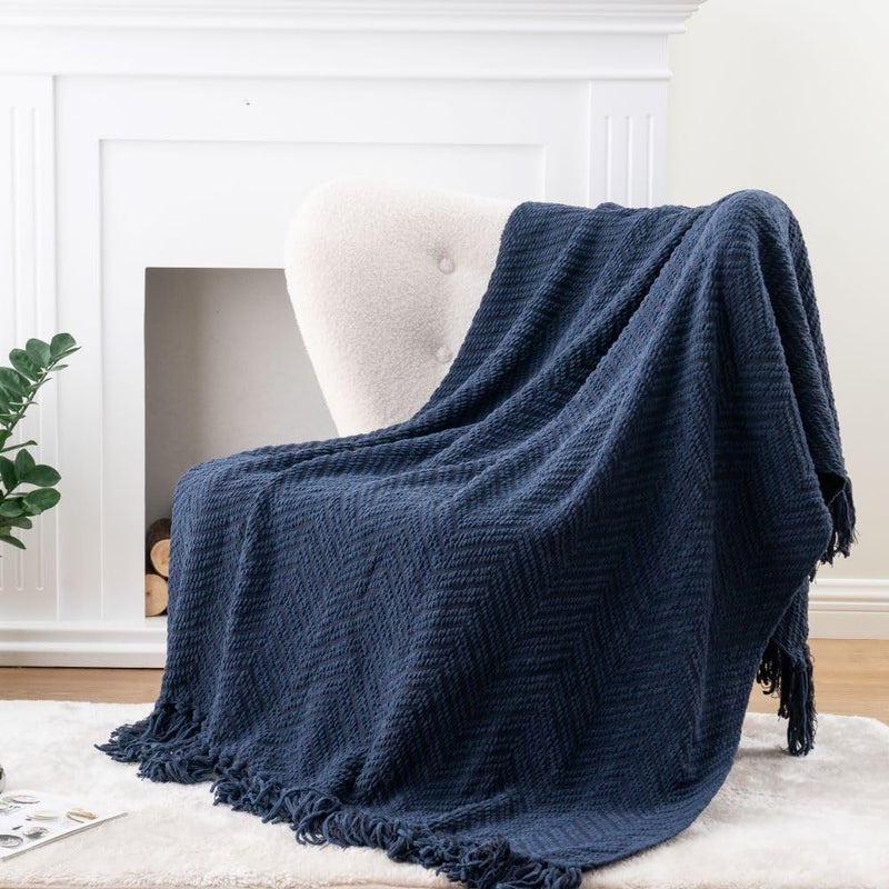 BATTILO HOME Navy Blue Throw Blanket for Couch, Knitted Blue Blanket Throw 50'' x 60'', Super Soft Warm Navy Throws for Chair Sofa Home Decor - Image 4
