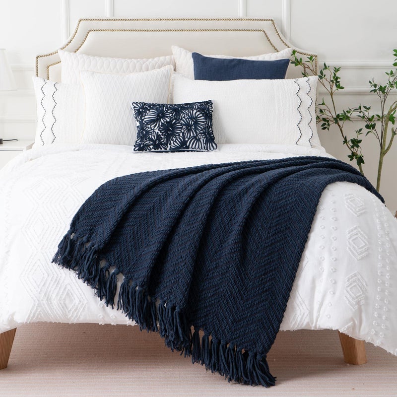 BATTILO HOME Navy Blue Throw Blanket for Couch, Knitted Blue Blanket Throw 50'' x 60'', Super Soft Warm Navy Throws for Chair Sofa Home Decor - Image 5