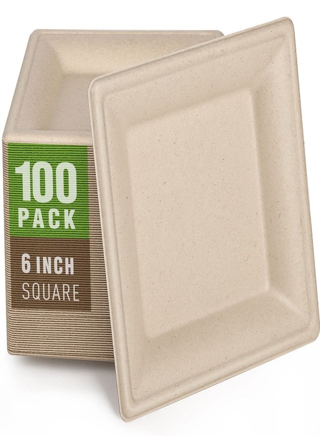 Gezond 100 Pack Compostable Square Plates 6 Inch Disposable Paper Plates Sugarcane Cake Plates for Party Unbleached Eco-friendly Salad Plates Biodegradable - Image 1