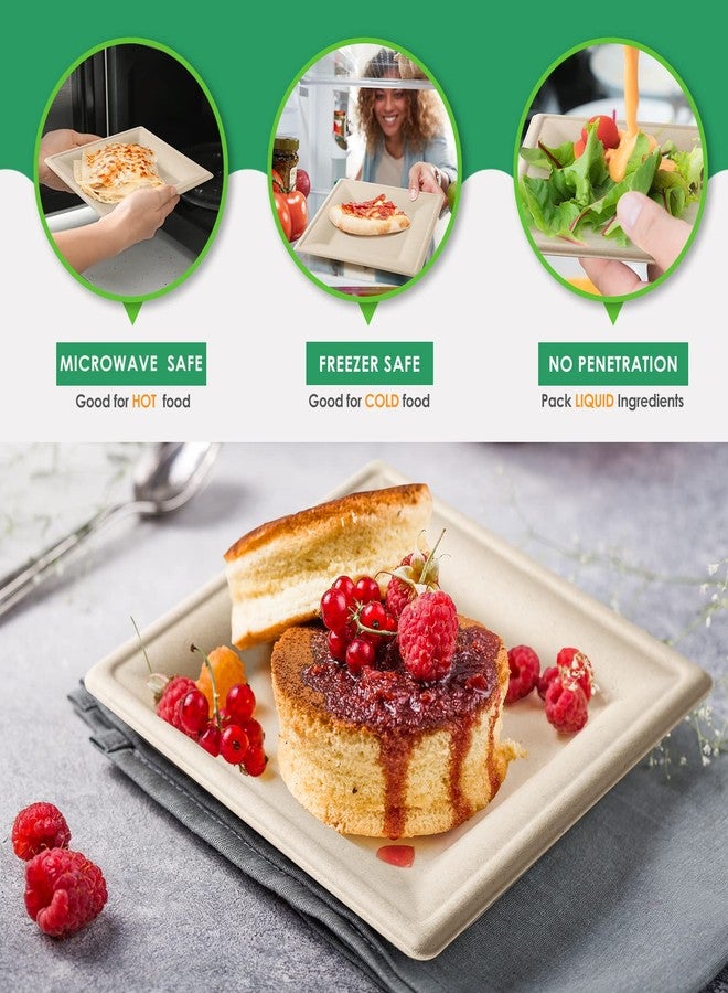 Gezond 100 Pack Compostable Square Plates 6 Inch Disposable Paper Plates Sugarcane Cake Plates for Party Unbleached Eco-friendly Salad Plates Biodegradable - Image 5