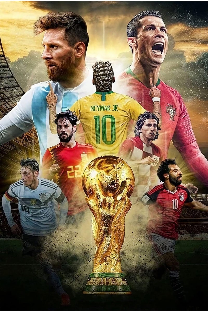 NIIORTY ملصق نجوم كأس العالم لكرة القدم، كريستيانو رونالدو وليونيل ميسي ملصق قماش - Image 1