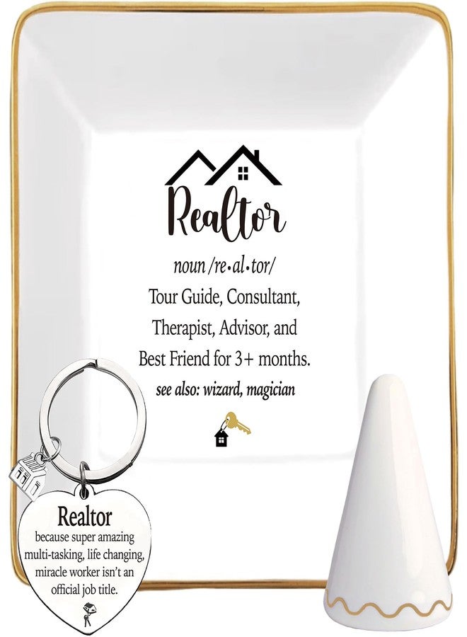 MALLAbyLAMMA Realtor Gifts Women, Realtor Trinket Dish Tray Ceramic with Ring Holder, Realtor Keychain, Real Estate Agent Gifts for Women, Thank You Gift for Female Realtor Birthday Closing Christmas - Image 1