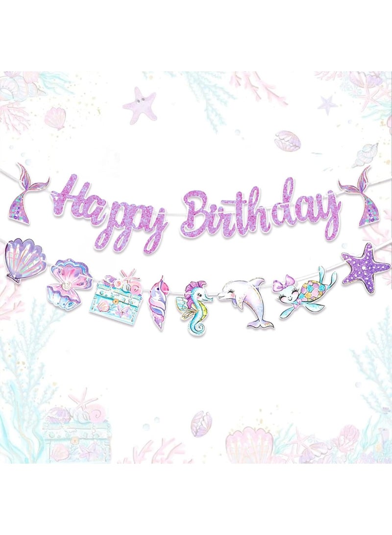 SYOSI Mermaid Birthday Banner, Sea Birthday Party Decorations, Ocean Themed Party Decor with Shells, Whales & Sea Creatures for Beach Parties, Complete Mermaid Decorations Kit for Girls (Purple) - Image 1