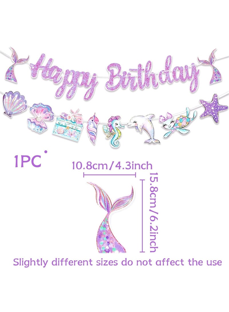 SYOSI Mermaid Birthday Banner, Sea Birthday Party Decorations, Ocean Themed Party Decor with Shells, Whales & Sea Creatures for Beach Parties, Complete Mermaid Decorations Kit for Girls (Purple) - Image 2