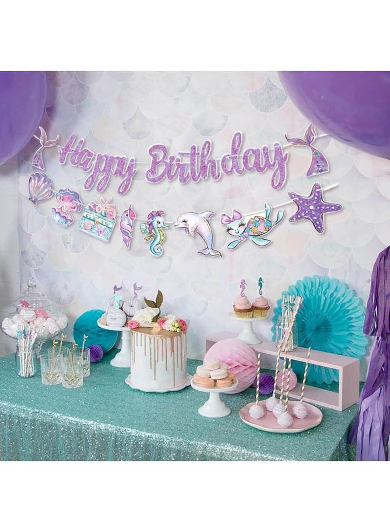 SYOSI Mermaid Birthday Banner, Sea Birthday Party Decorations, Ocean Themed Party Decor with Shells, Whales & Sea Creatures for Beach Parties, Complete Mermaid Decorations Kit for Girls (Purple) - Image 5