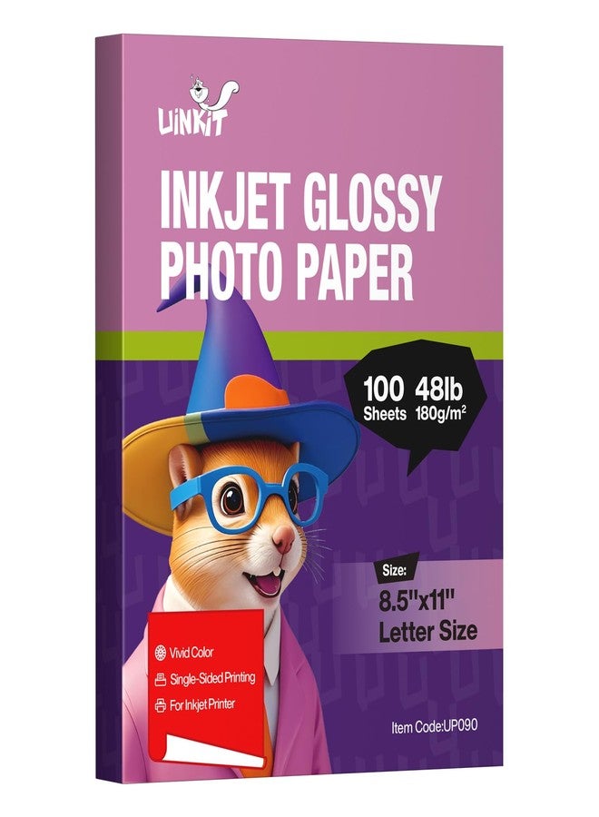 Uinkit 8.5x11 48lb 180Gsm 100 Sheets Inkjet Photo Paper Glossy Professional Photographic Paper Letter Size 8.5Mil Instant Dry Suitable for All Ink Printers - Image 1