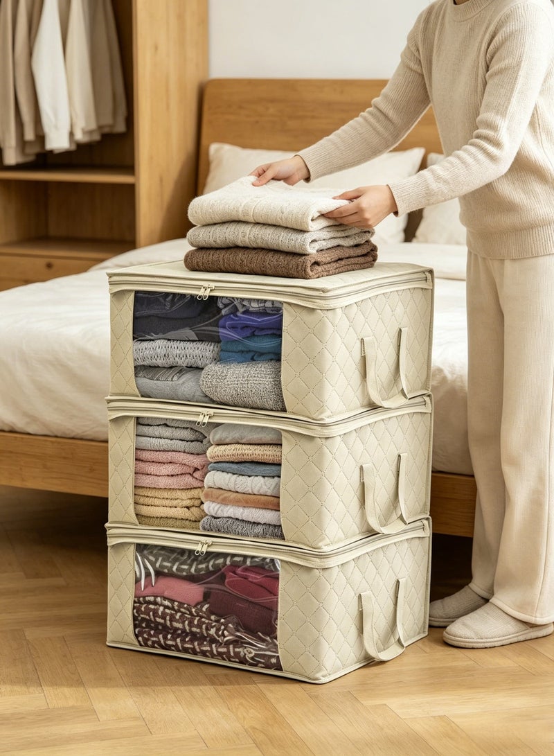 1PC Foldable Non-woven Fabric Closet Storage Bag ，Bedroom Large Capacity Clothing Storage Bag , With Reinforced Handle, Sturdy Zipper And Transparent Window, For Quilts, Clothing , Bedding , Dustproof Storage Bag - Image 4