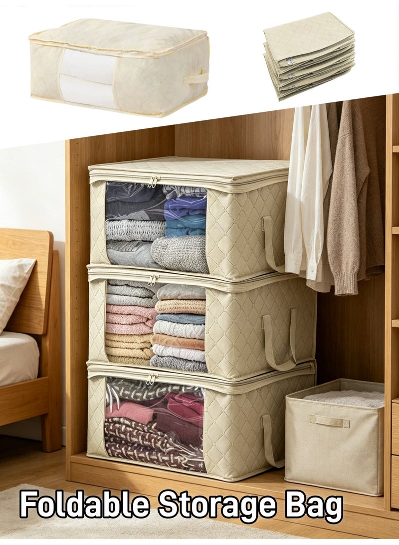 1PC Foldable Non-woven Fabric Closet Storage Bag ，Bedroom Large Capacity Clothing Storage Bag , With Reinforced Handle, Sturdy Zipper And Transparent Window, For Quilts, Clothing , Bedding , Dustproof Storage Bag - Image 2