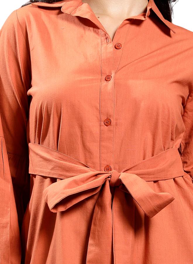 Athena Orange Embroidered Waist-Tie Midi Dress - Image 4