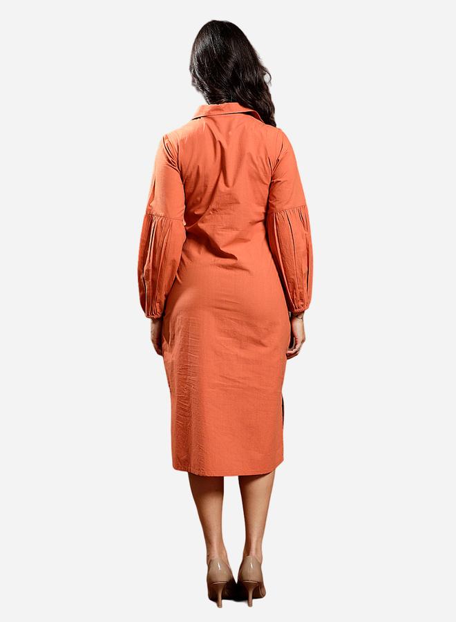 Athena Orange Embroidered Waist-Tie Midi Dress - Image 5