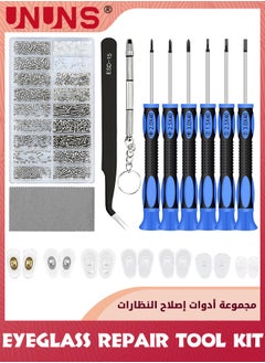 UNUNS Upgrade Eyeglass Repair Kit,6 Screwdrivers,1100 Screws,Curved Tweezer,Nose Pads,Washers,Screw Caps,Microfiber Cloth For Eyeglasses,Sunglasses,Watch Clock Repair  - Image 1