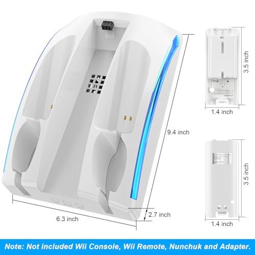 KEKUCULL Game Organizer Station for Wii Remote Charger Charging Dock Station for Controller with 2 Pcs Rechargeable Battery for Wii Console Nunchuk Game Accessories Kit Storage - Image 3