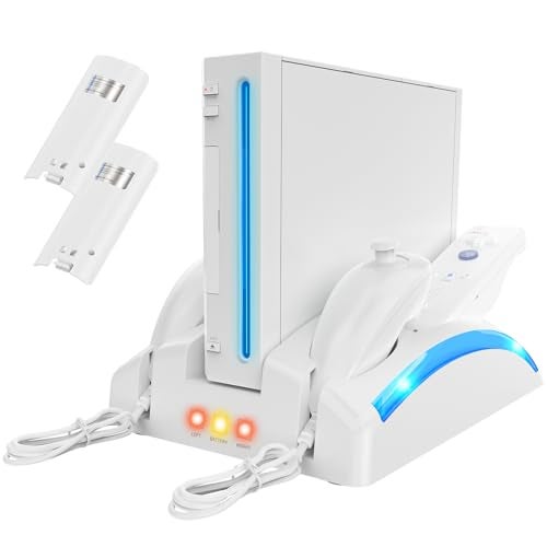 KEKUCULL Game Organizer Station for Wii Remote Charger Charging Dock Station for Controller with 2 Pcs Rechargeable Battery for Wii Console Nunchuk Game Accessories Kit Storage - Image 1