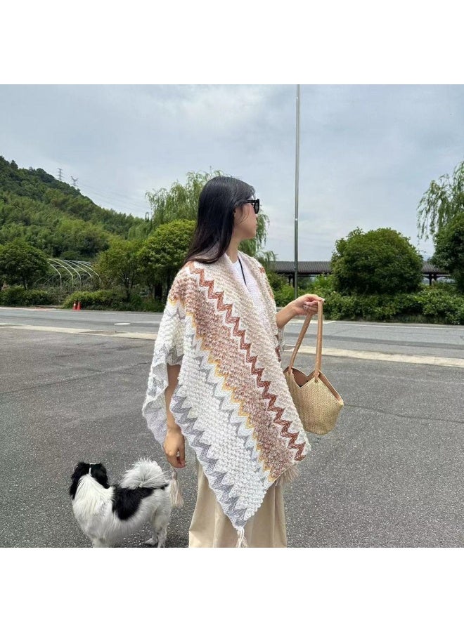 Women's Knit Shawl with Fringe Ladies Knitted Cardigan - Image 3