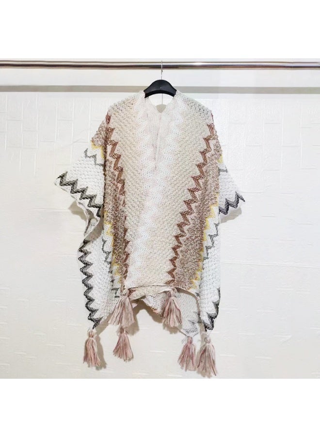 Women's Knit Shawl with Fringe Ladies Knitted Cardigan - Image 1