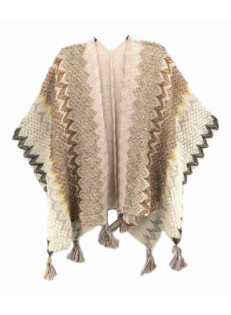 Women's Knit Shawl with Fringe Ladies Knitted Cardigan - Image 2