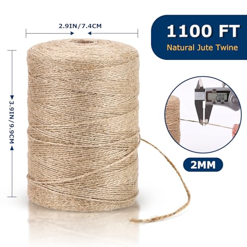 Vanhench Jute Twine Rope 1/13" (2mm) x 1100FT, Natural Jute String Cord for Crafts Gardening Garden Plant Gift Wrapping Rope Arts & Crafts Packing Material Christmas Twine Bulk Halloween Decorations - Image 3