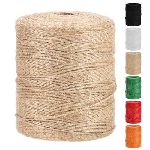 Vanhench Jute Twine Rope 1/13" (2mm) x 1100FT, Natural Jute String Cord for Crafts Gardening Garden Plant Gift Wrapping Rope Arts & Crafts Packing Material Christmas Twine Bulk Halloween Decorations - Image 1