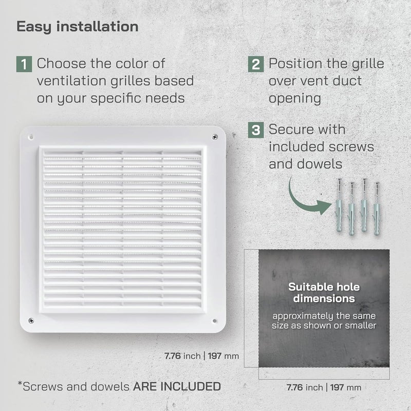 Vent Systems أنظمة التهوية 10 × 10 بوصة غطاء تهوية معدني أبيض متين مع شبك ومصاريع مدمجة تركيب سهل لنظام عودة الهواء وعادم HVAC - Image 4
