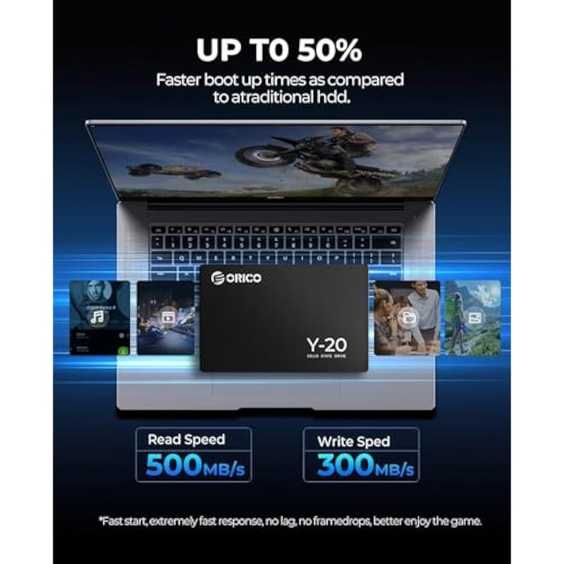 اوريكو SSD ناند - 2.5 انش - ساتا III - سرعة قراءة 6 جيجابايت في الثانية تصل إلى 500 ميجابايت/ثانية، وسيط تخزين داخلي ذو حالة ثابتة 128 جيجابايت للكمبيوتر المكتبي واللاب توب - Y20 - Image 2