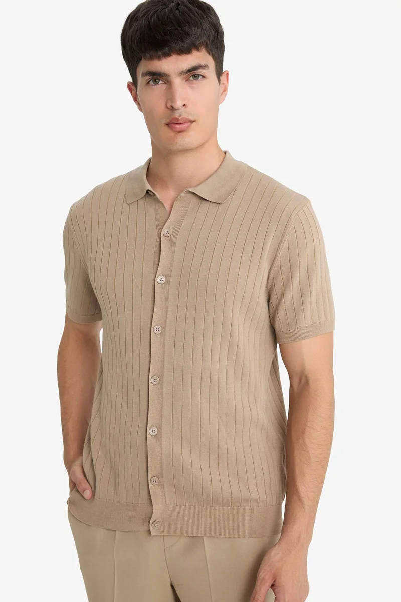 ديفاكتو Standard Fit Polo Collar Knitwear Short Sleeve Polo T-Shirt