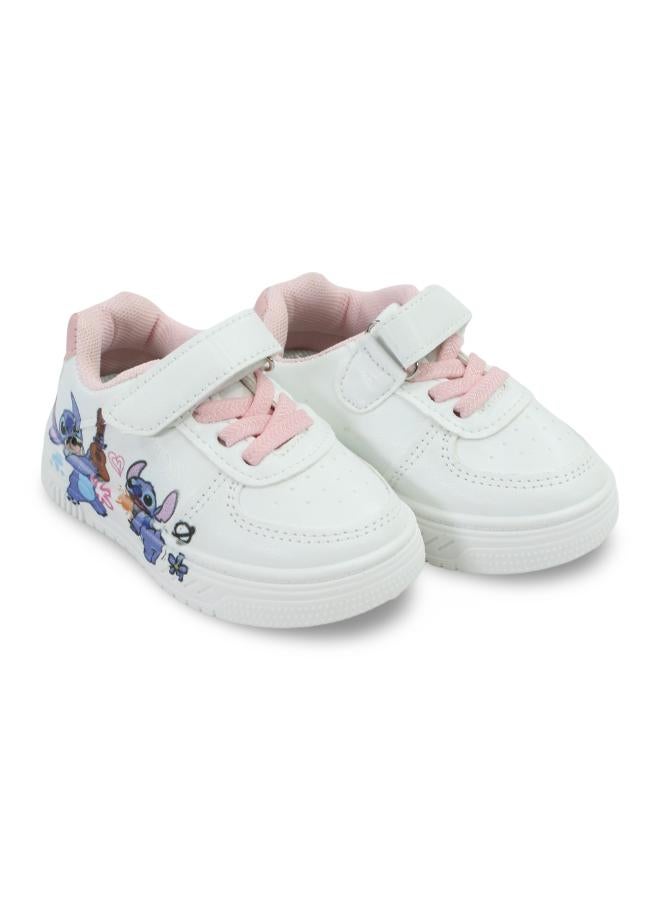 Baby Girls Leather Sneakers – Pink with Stitch Print - Image 1