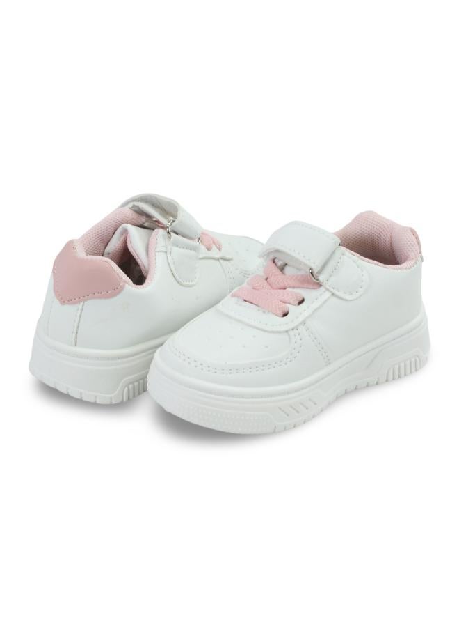 Baby Girls Leather Sneakers – Pink with Stitch Print - Image 2