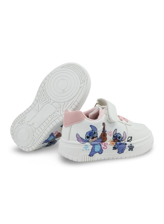 Baby Girls Leather Sneakers – Pink with Stitch Print - Image 3