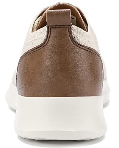 VILOCY Mens Casual Dress Shoes Oxfords Fashion Sneaker Business Comfortable Breathable Mesh Knit Lightweight Walking Office Tennis Shoes Lace up,Beige White EU43 - Image 5