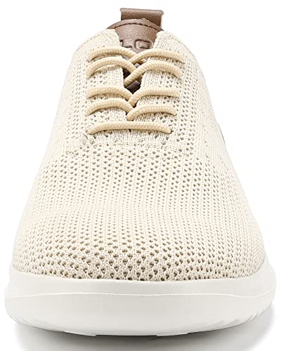 VILOCY Mens Casual Dress Shoes Oxfords Fashion Sneaker Business Comfortable Breathable Mesh Knit Lightweight Walking Office Tennis Shoes Lace up,Beige White EU43 - Image 4
