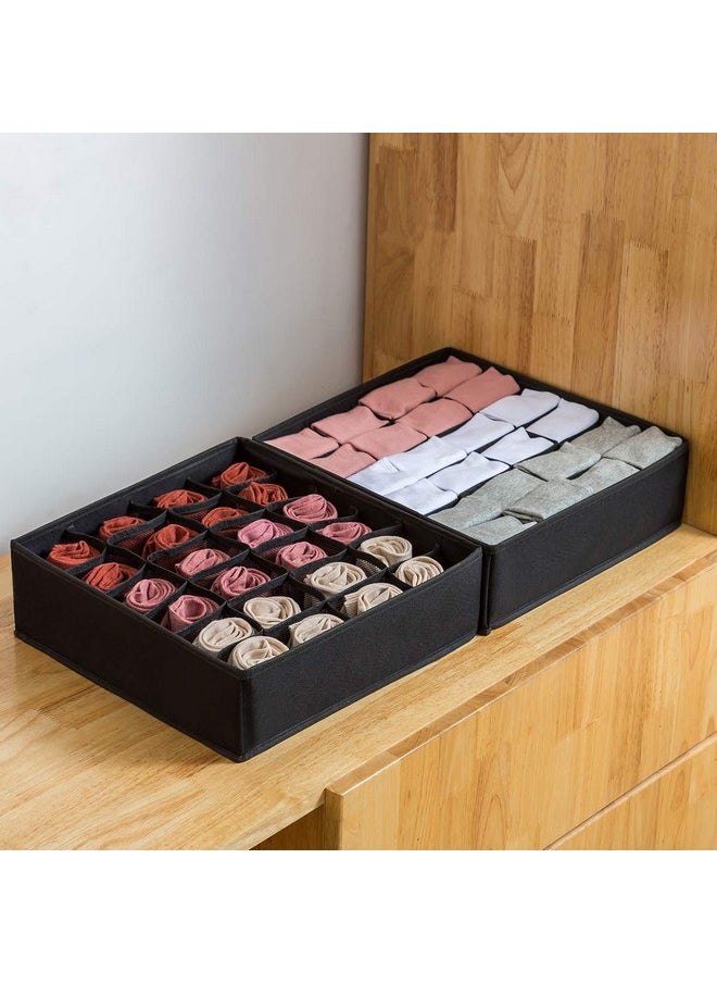 HOUSE OF QUIRK 2 Pack Closet Socks Organizer Drawer Divider, 24 Slot Collapsible Closet Cabinet Organizer For Storing Socks, Lingerie, Underwear (Black)  - Image 4
