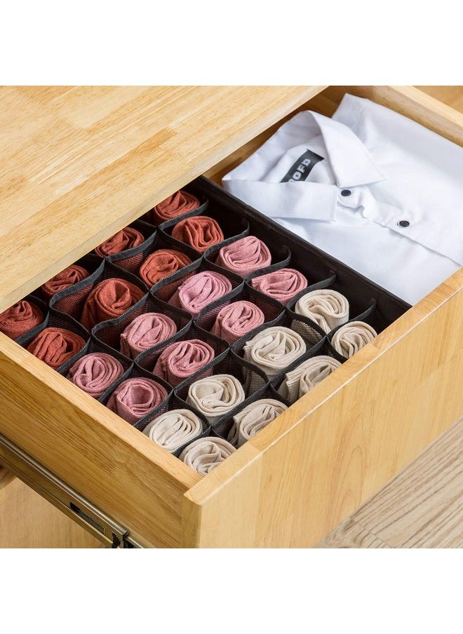HOUSE OF QUIRK 2 Pack Closet Socks Organizer Drawer Divider, 24 Slot Collapsible Closet Cabinet Organizer For Storing Socks, Lingerie, Underwear (Black)  - Image 2