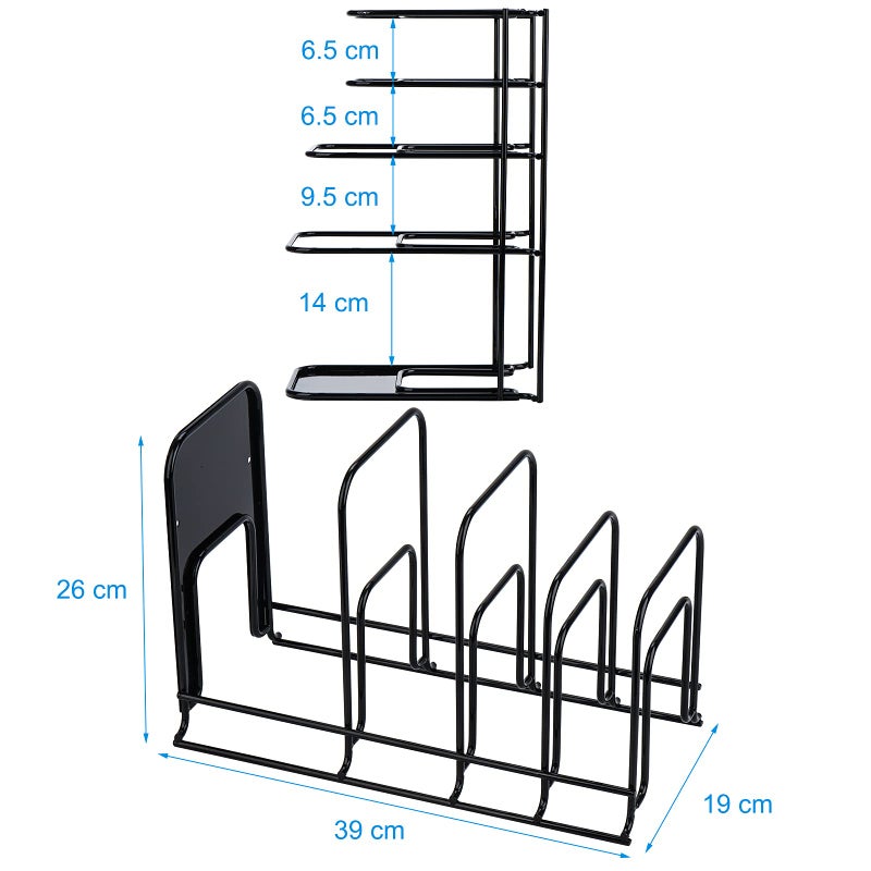 Toplife Heavy Duty Pan Organizer, 5 Tier Pot and Pan Organizer Rack for Cast Iron Skillets, Griddles and Pots - Sturdy Steel Construction- No Assembly Required - Black - Image 2