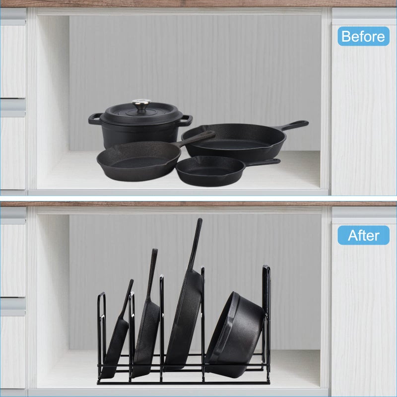 Toplife Heavy Duty Pan Organizer, 5 Tier Pot and Pan Organizer Rack for Cast Iron Skillets, Griddles and Pots - Sturdy Steel Construction- No Assembly Required - Black - Image 5