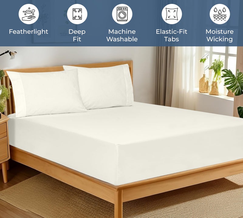 Royale Linens 100% Organic Cotton Fitted Sheet - Percale Weave - Super Soft Deep Pocket Bottom Sheets - Ivory Elastic Sheet Twin Size - Twin Fitted Sheets Only - (39"x75"+15", Ivory) - Image 3