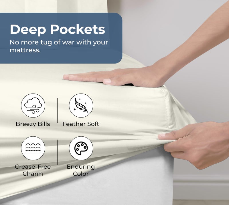 Royale Linens 100% Organic Cotton Fitted Sheet - Percale Weave - Super Soft Deep Pocket Bottom Sheets - Ivory Elastic Sheet Twin Size - Twin Fitted Sheets Only - (39"x75"+15", Ivory) - Image 4