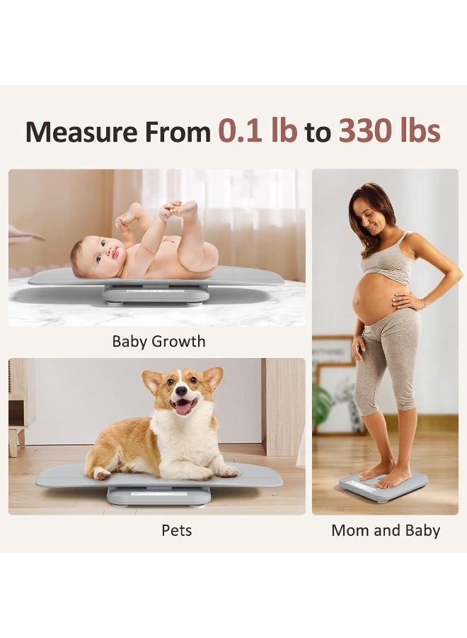 GROWNSY Multifunctional Baby & Pet Scale - Weigh Up to 330lbs, Digital with Hold Function, Height Measurement, 5 Units, LED Screen Grey - Image 2