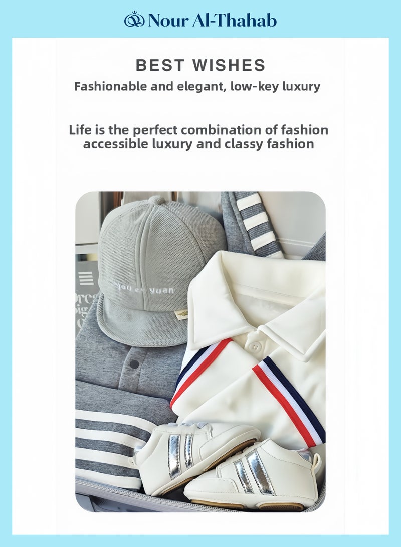 Nour Al-Thahab 8 In 1 Newborn Baby Gift Set, Trendy Stylish Gray Suit, Young Gentlemen, Baby Clothes Accessories, Infant Essential Set with Suitcase for Boys (Exclusive Brand Gift Bag for Nour Al-Thahab) - Image 5
