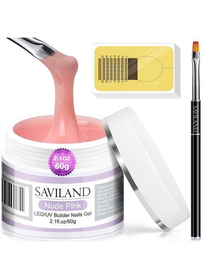 Saviland Saviland Builder Nail Gels Kit - 60g Nudes Pink Nail Extension Gel Set Nail Strengthen Hard Gel Nail Art Manicure Set with Acrylic Nail Brush & 100PCS Nail Forms for Beginners  - Image 1