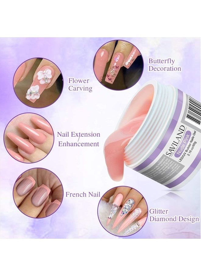 Saviland Saviland Builder Nail Gels Kit - 60g Nudes Pink Nail Extension Gel Set Nail Strengthen Hard Gel Nail Art Manicure Set with Acrylic Nail Brush & 100PCS Nail Forms for Beginners  - Image 3