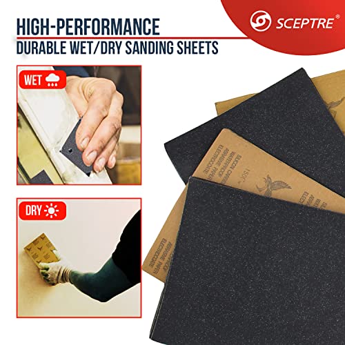 SCEPTRE Abrasive Sand Paper Sheets with Silicon Carbide & Waterproofing, 150 Cw Wet & Dry Sanding Papers 230 mm x 280 mm for Polishing, Paint & Corrosion Removal (Pack of 10 Sheets) - Image 5