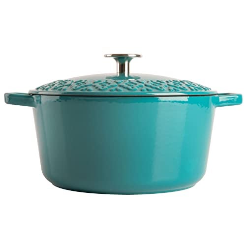 Spice by Tia Mowry Spice by Tia Mowry 35 QT Enameled Cast Iron Dutch Oven WEmbossed Lid  Teal 