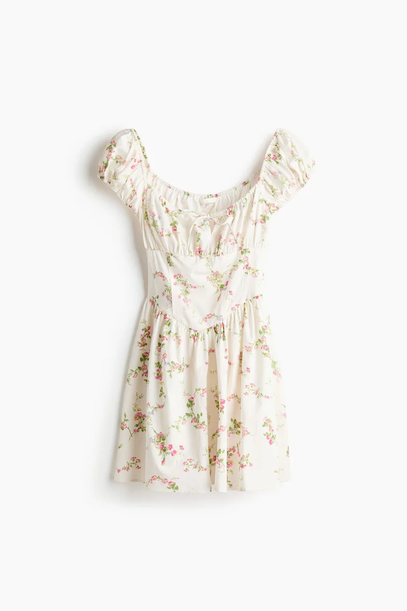 اتش اند ام فستان من البوبلين بتنورة ذات حافة واسعة