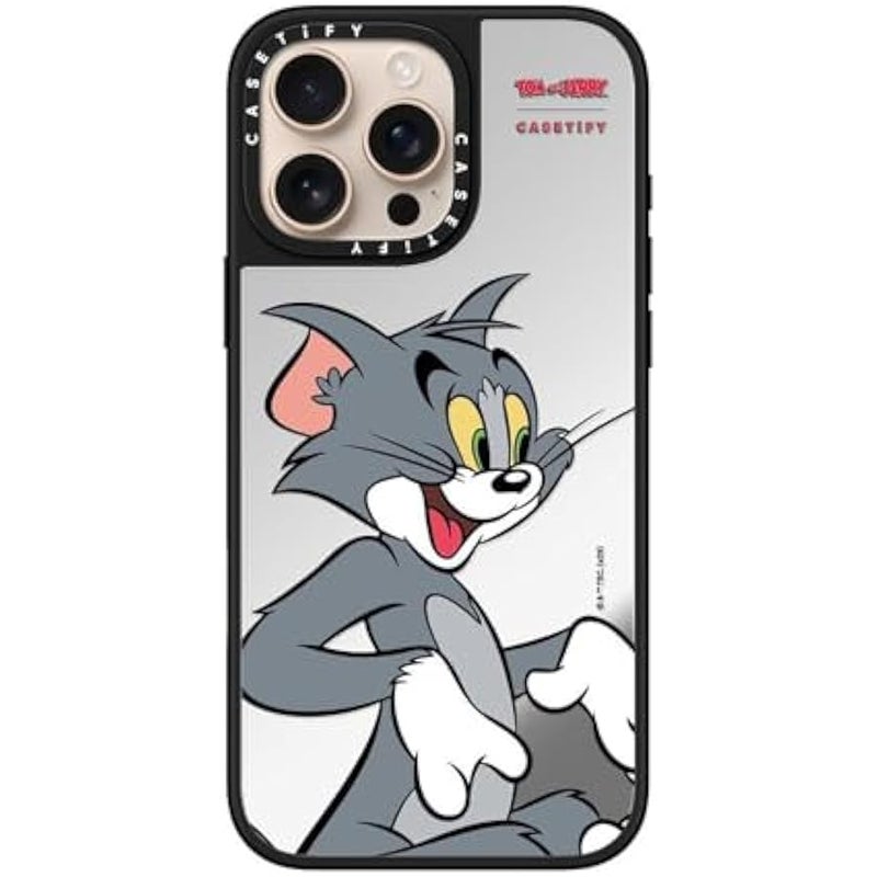 Casetify Mirror Case for iPhone 16 Pro Max 【Tom and Jerry Colab/Reflective / 4.9ft Drop Protection/Compatible with Magsafe】 - Tom Character - Silver on Black - Image 3