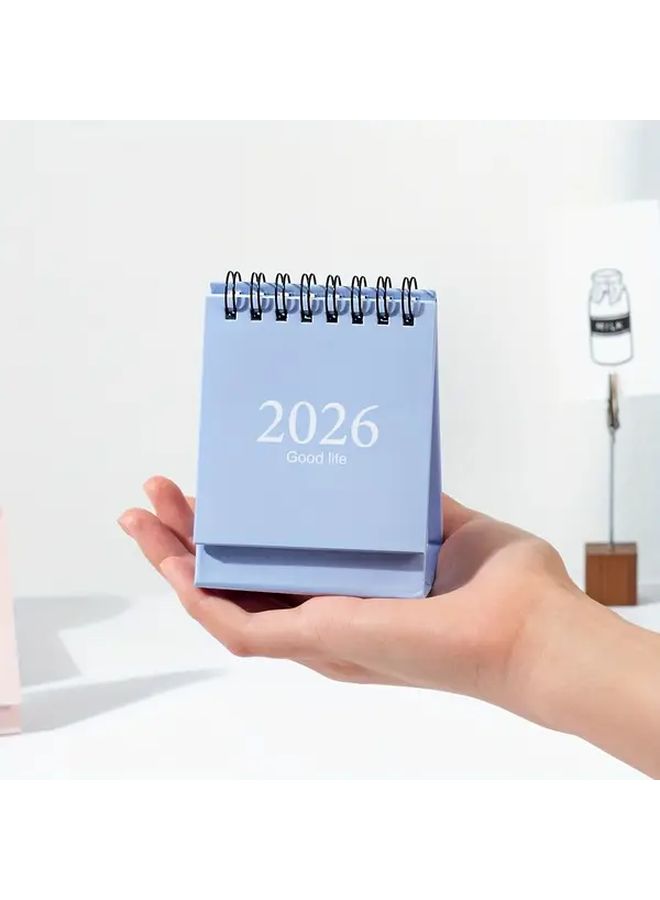 2026 Blue Mini Desktop Calendar Minimalist Morandi Style Weekly Monthly View - Image 3