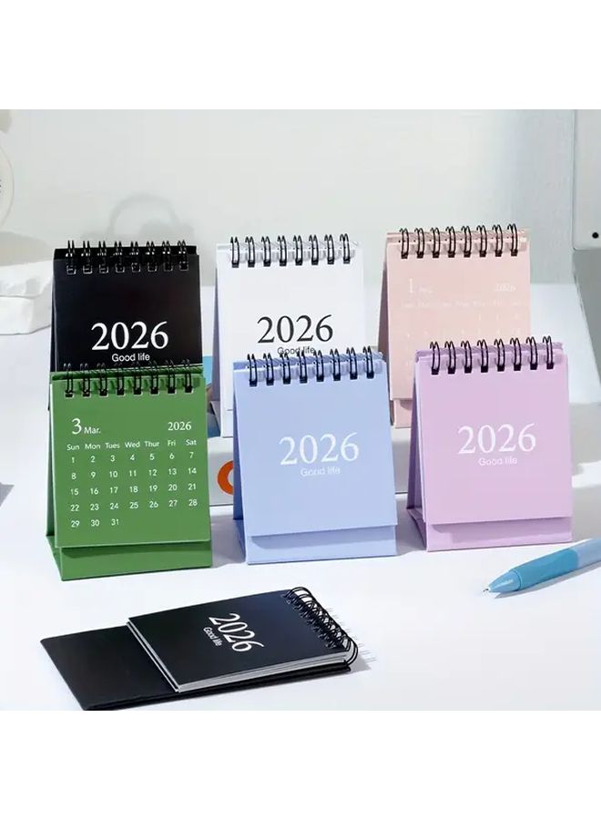 2026 Blue Mini Desktop Calendar Minimalist Morandi Style Weekly Monthly View - Image 1