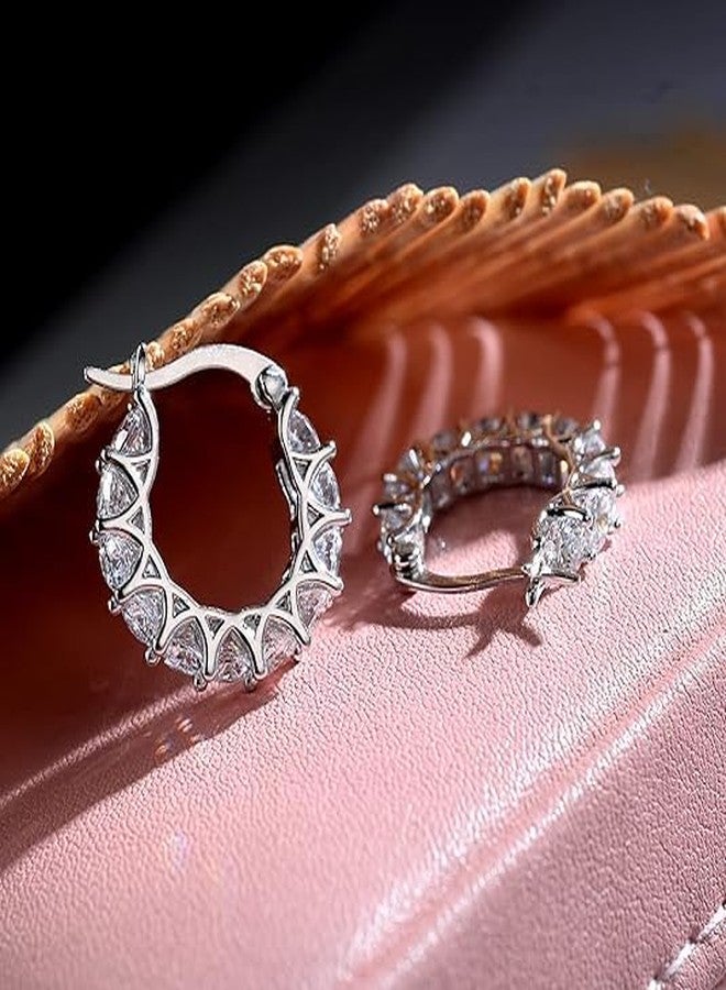 AllenCOCO Sterling Silver Cubic Zirconia Hoop Earrings and 14k Gold Earrings, Hypoallergenic Diamond Huggies Earrings for Women, Sterling Silver Yellow Gold Cubic Zirconia, Cubic Zirconia - Image 3