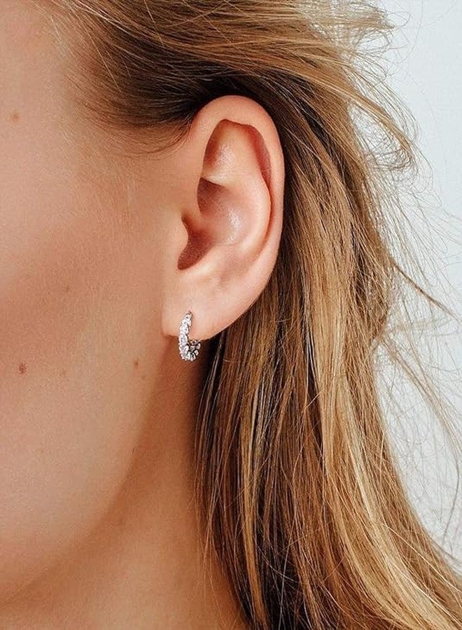 AllenCOCO Sterling Silver Cubic Zirconia Hoop Earrings and 14k Gold Earrings, Hypoallergenic Diamond Huggies Earrings for Women, Sterling Silver Yellow Gold Cubic Zirconia, Cubic Zirconia - Image 5