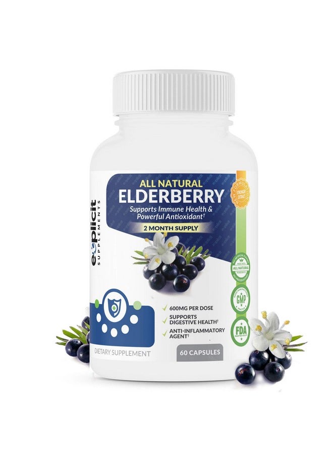 eXplicit Supplements - All Natural Elderberry Supplement Powerful Antioxidant Elderberry Capsules Extra Strength 1200Mg Supports Immune Health Made In Usa 2 Month - Image 1
