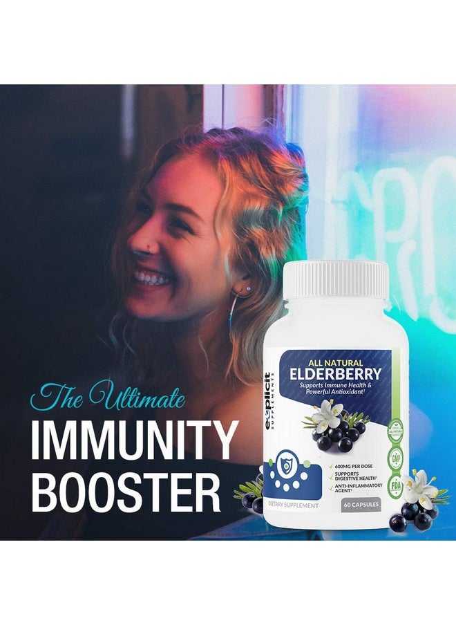 eXplicit Supplements - All Natural Elderberry Supplement Powerful Antioxidant Elderberry Capsules Extra Strength 1200Mg Supports Immune Health Made In Usa 2 Month - Image 1